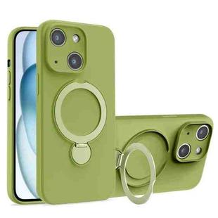 For iPhone 15 Liquid Silicone MagSafe Holder Phone Case(Green)