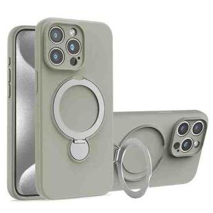 For iPhone 15 Pro Liquid Silicone MagSafe Holder Phone Case(Titanium)