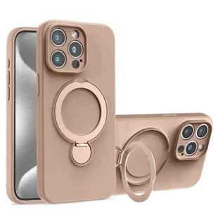 For iPhone 15 Pro Liquid Silicone MagSafe Holder Phone Case(Milk Coffee)