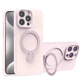 For iPhone 15 Pro Liquid Silicone MagSafe Holder Phone Case(Pink White)