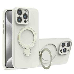 For iPhone 15 Pro Liquid Silicone MagSafe Holder Phone Case(White)