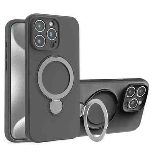 For iPhone 15 Pro Liquid Silicone MagSafe Holder Phone Case(Grey)