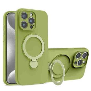 For iPhone 15 Pro Liquid Silicone MagSafe Holder Phone Case(Green)