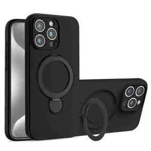 For iPhone 15 Pro Max Liquid Silicone MagSafe Holder Phone Case(Black)