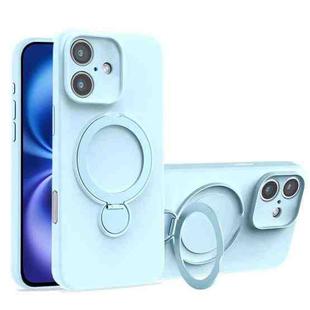 For iPhone 16 Liquid Silicone MagSafe Holder Phone Case(Sky Blue)