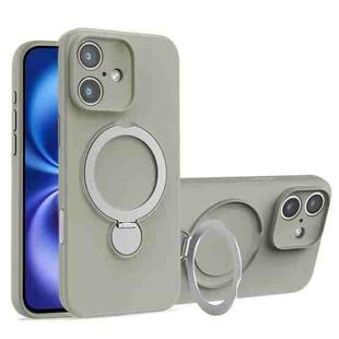 For iPhone 16 Liquid Silicone MagSafe Holder Phone Case(Titanium)