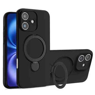 For iPhone 16 Liquid Silicone MagSafe Holder Phone Case(Black)