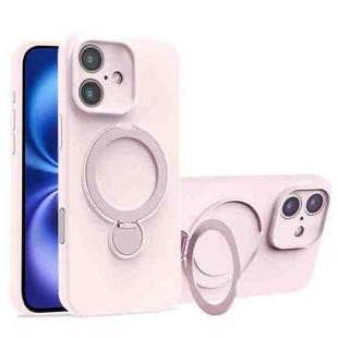 For iPhone 16 Liquid Silicone MagSafe Holder Phone Case(Pink White)