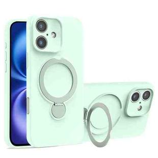 For iPhone 16 Liquid Silicone MagSafe Holder Phone Case(Mint Green)