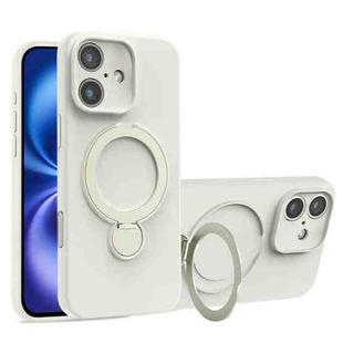 For iPhone 16 Liquid Silicone MagSafe Holder Phone Case(White)