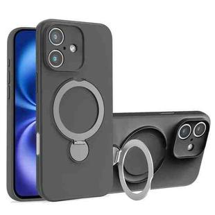 For iPhone 16 Liquid Silicone MagSafe Holder Phone Case(Grey)