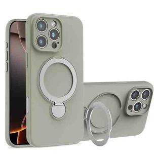 For iPhone 16 Pro Liquid Silicone MagSafe Holder Phone Case(Titanium)