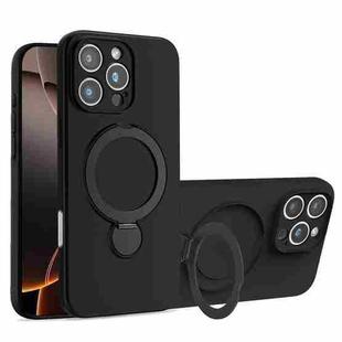 For iPhone 16 Pro Max Liquid Silicone MagSafe Holder Phone Case(Black)