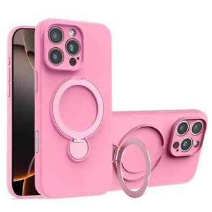 For iPhone 16 Pro Max Liquid Silicone MagSafe Holder Phone Case(Rose Pink)
