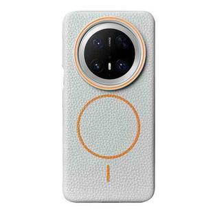 For Huawei Mate 70 Pro / 70 Pro+ Thin Circle MagSafe Litchi Grain TPU Phone Case(Grey Orange)
