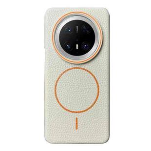 For Huawei Mate 70 Pro / 70 Pro+ Thin Circle MagSafe Litchi Grain TPU Phone Case(White Orange)