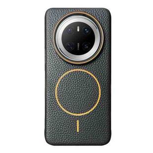 For Huawei Mate 70 Thin Circle MagSafe Litchi Grain TPU Phone Case(Black Orange)
