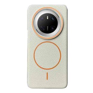 For Huawei Mate 70 Thin Circle MagSafe Litchi Grain TPU Phone Case(White Orange)