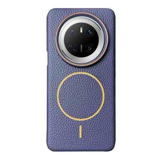 For Huawei Mate 70 Thin Circle MagSafe Litchi Grain TPU Phone Case(Dark Blue Orange)