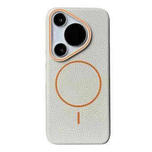 For Huawei Pura 70 Pro / 70 Pro+ Thin Circle MagSafe Litchi Grain TPU Phone Case(White Orange)