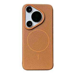 For Huawei Pura 70 Pro / 70 Pro+ Thin Circle MagSafe Litchi Grain TPU Phone Case(Gold Brown)