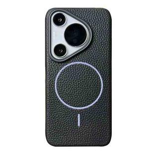 For Huawei Pura 70 Thin Circle MagSafe Litchi Grain TPU Phone Case(Black Purple)