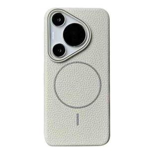 For Huawei Pura 70 Thin Circle MagSafe Litchi Grain TPU Phone Case(White Grey)