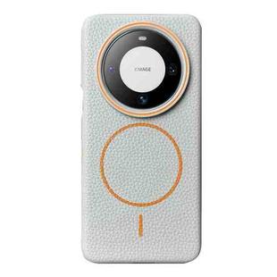 For Huawei Mate 60 Thin Circle MagSafe Litchi Grain TPU Phone Case(Grey Orange)