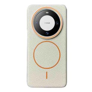 For Huawei Mate 60 Thin Circle MagSafe Litchi Grain TPU Phone Case(White Orange)