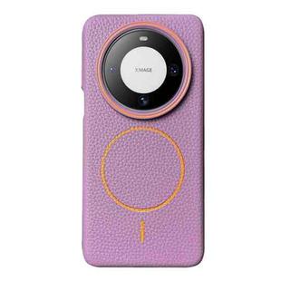 For Huawei Mate 60 Pro / 60 Pro+ Thin Circle MagSafe Litchi Grain TPU Phone Case(Purple Orange)