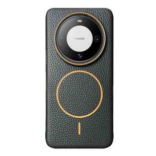 For Huawei Mate 60 Pro / 60 Pro+ Thin Circle MagSafe Litchi Grain TPU Phone Case(Black Orange)