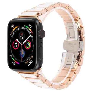 For Apple Watch 42mm / 41mm / 40mm / 38mm Three Beads Ceramics 18mm Steel Watch Band(Rose Gold White)