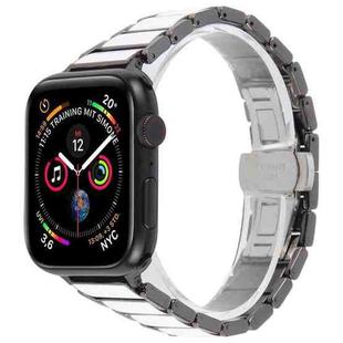 For Apple Watch 42mm / 41mm / 40mm / 38mm Three Beads Ceramics 18mm Steel Watch Band(Black White)