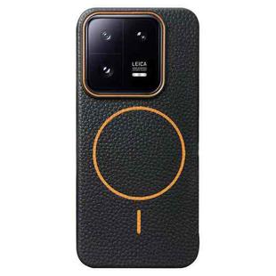 For Xiaomi 13 Thin Circle MagSafe Litchi Grain TPU Phone Case(Black Orange)