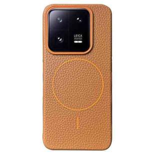 For Xiaomi 13 Thin Circle MagSafe Litchi Grain TPU Phone Case(Gold Brown)