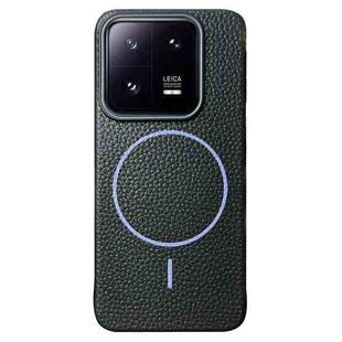 For Xiaomi 13 Thin Circle MagSafe Litchi Grain TPU Phone Case(Black Purple)