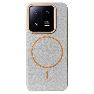 For Xiaomi 13 Pro Thin Circle MagSafe Litchi Grain TPU Phone Case(Grey Orange)