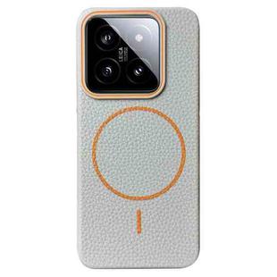 For Xiaomi 14 Thin Circle MagSafe Litchi Grain TPU Phone Case(Grey Orange)