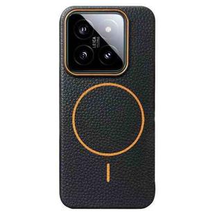 For Xiaomi 14 Thin Circle MagSafe Litchi Grain TPU Phone Case(Black Orange)