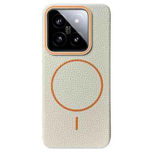 For Xiaomi 14 Thin Circle MagSafe Litchi Grain TPU Phone Case(White Orange)