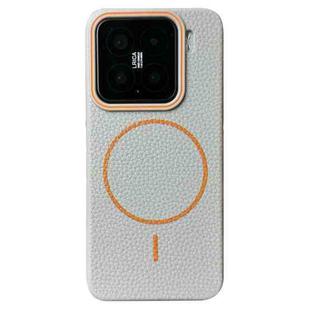 For Xiaomi 15 Thin Circle MagSafe Litchi Grain TPU Phone Case(Grey Orange)