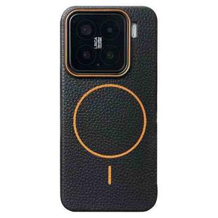 For Xiaomi 15 Thin Circle MagSafe Litchi Grain TPU Phone Case(Black Orange)