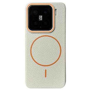 For Xiaomi 15 Thin Circle MagSafe Litchi Grain TPU Phone Case(White Orange)
