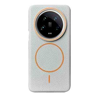 For Xiaomi 14 Ultra Thin Circle MagSafe Litchi Grain TPU Phone Case(Grey Orange)