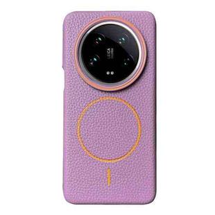 For Xiaomi 14 Ultra Thin Circle MagSafe Litchi Grain TPU Phone Case(Purple Orange)