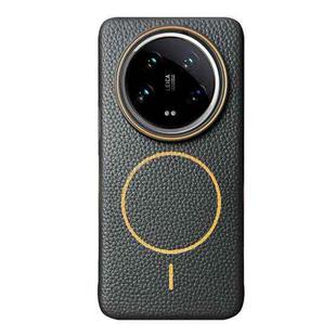 For Xiaomi 14 Ultra Thin Circle MagSafe Litchi Grain TPU Phone Case(Black Orange)