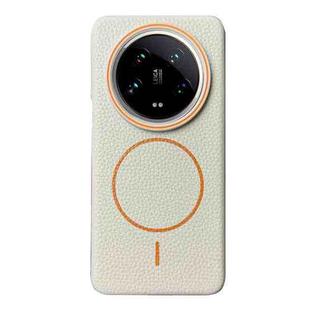For Xiaomi 14 Ultra Thin Circle MagSafe Litchi Grain TPU Phone Case(White Orange)