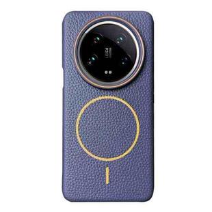 For Xiaomi 14 Ultra Thin Circle MagSafe Litchi Grain TPU Phone Case(Dark Blue Orange)