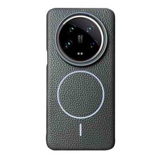 For Xiaomi 14 Ultra Thin Circle MagSafe Litchi Grain TPU Phone Case(Black Purple)