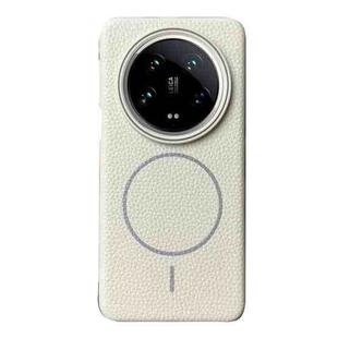 For Xiaomi 14 Ultra Thin Circle MagSafe Litchi Grain TPU Phone Case(White Grey)